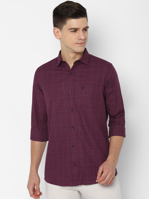 

Allen Solly Men Maroon Slim Fit Grid Tattersall Checks Opaque Checked Casual Shirt