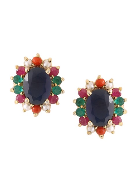 

THE AAB STUDIO Gold-Plated & Navy Blue Oval Navratan Studs Earrings