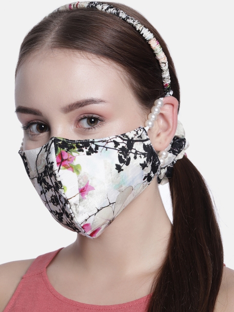 

Elaa Women White & Multicoloured Hairband With Ponytail Holder & Face Mask