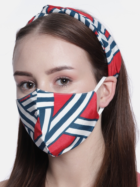 

Elaa Women Red & Blue Hairband with Mask