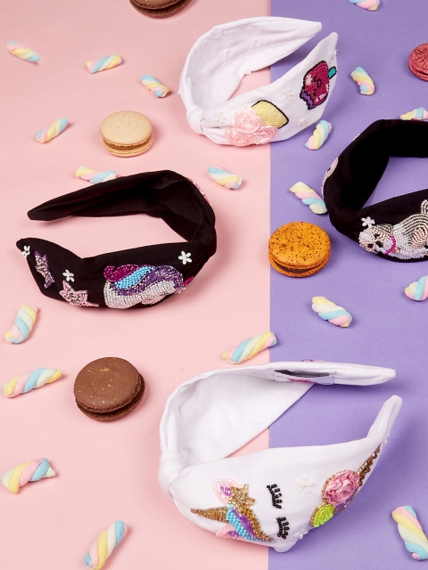 

Elaa Girls White White Jersey With Embroidery - Icecream Cone Hairband
