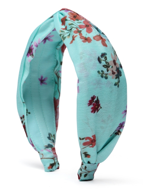 

Elaa Women Turquoise Blue Floral Print Knot Detailed Cotton Hairband