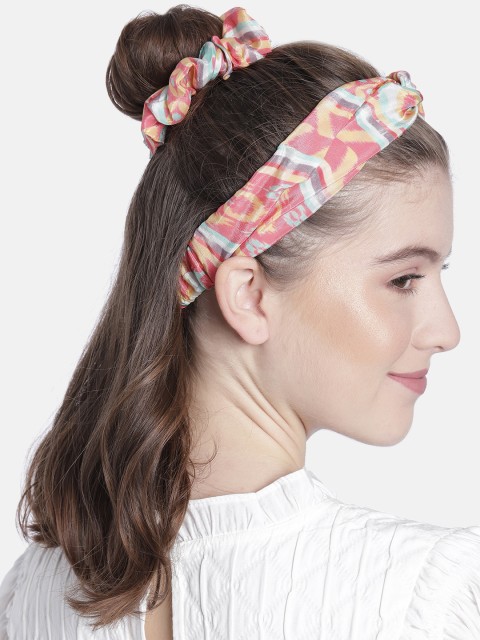 

Elaa Women Peach-Coloured & Multicoloured Set of Hairband & Scrunchie