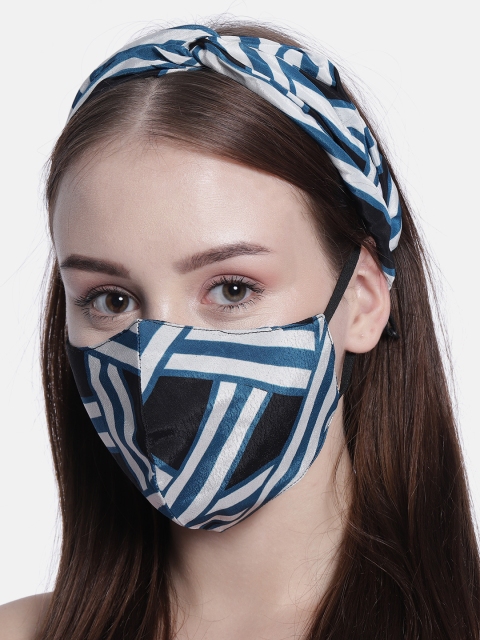 

Elaa Women Black & Blue Hairband with Mask