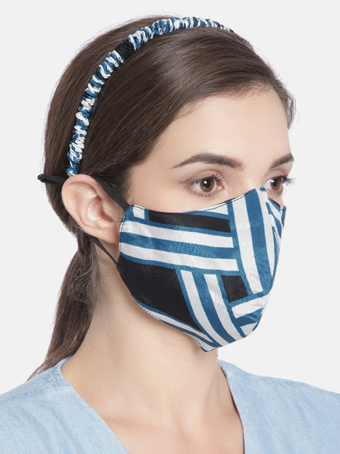 

Elaa Women Black & Blue Hairband with Mask