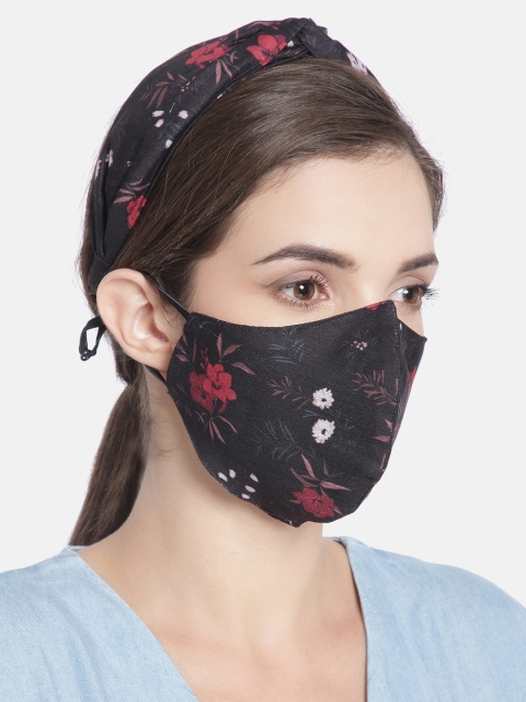 

Elaa Women Black & Red Hairband with Mask