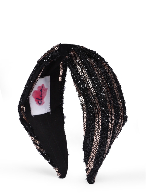 

Elaa Women Black & Gold-Toned Sequins Striped Detail Embellished Hairband