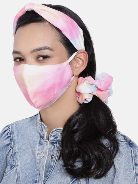 

Elaa Women Multicoloured Hairband with Ponytail Holder & Mask, Multi