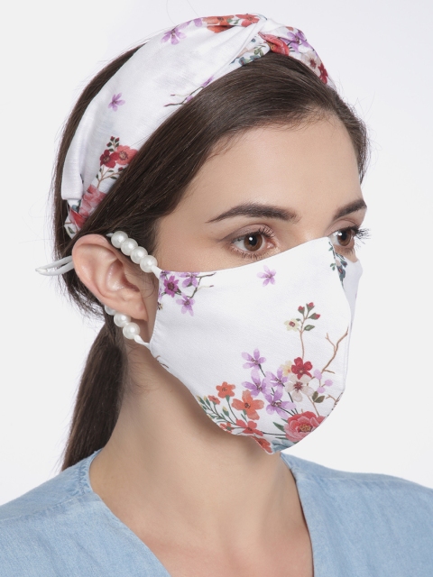 

Elaa Women White & Pink Hairband with Mask
