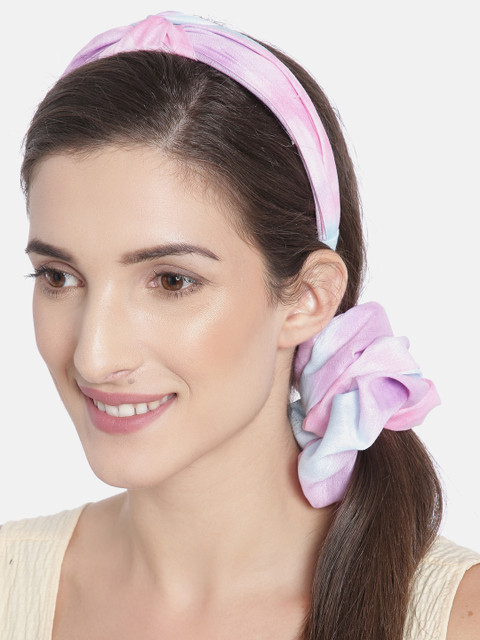 

Elaa Women Turquoise Blue & Pink Set of 2 Hairband & Scrunchie