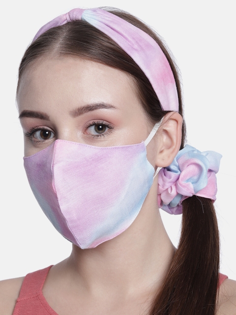 

Elaa Women Blue & Pink Hairband With Mask & Ponytail Holder