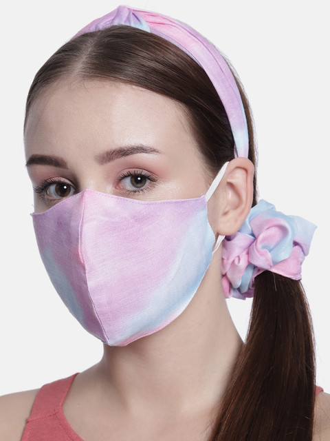 

Elaa Women Blue & Pink Hairband With Mask & Ponytail Holder