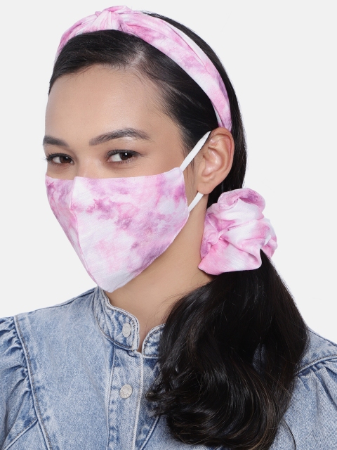 

Elaa Women Pink Hairband With Mask & Ponytail Holder