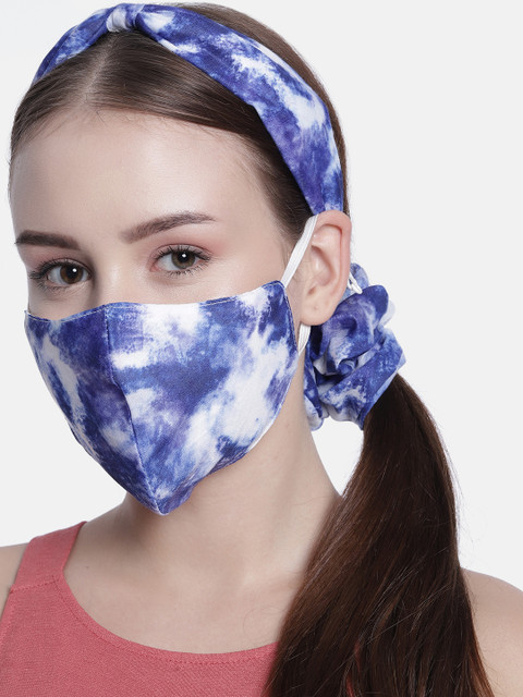 

Elaa Women Blue & White Hairband With Mask & Ponytail Holder