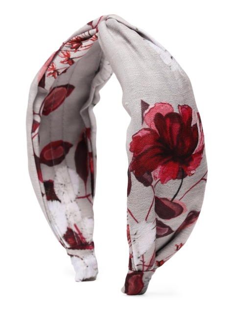 

Elaa Women Grey & Red Floral Print Cotton Hairband