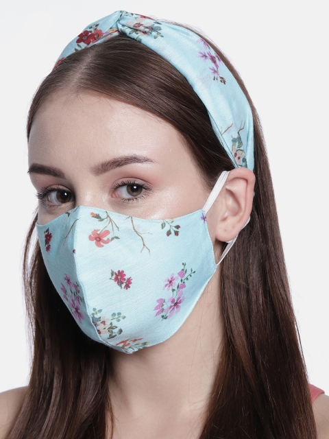 

Elaa Women Turquoise Blue Hairband with Mask