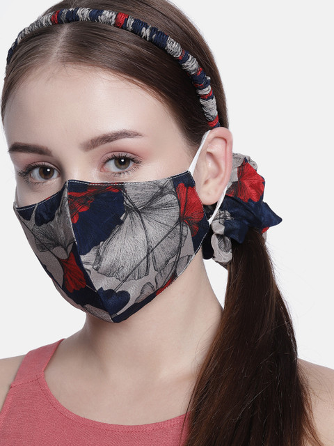 

Elaa Women Blue & Grey Hairband with Mask & Ponytail Holder