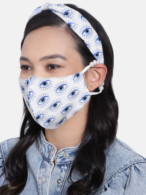 

Elaa Women Blue & White Hairband with Mask