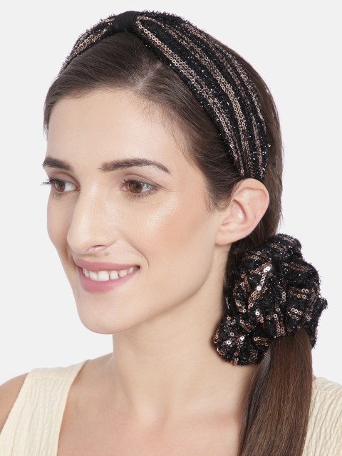 

Elaa Women Black & Gold-Toned Set of 2 Hairband & Scrunchie