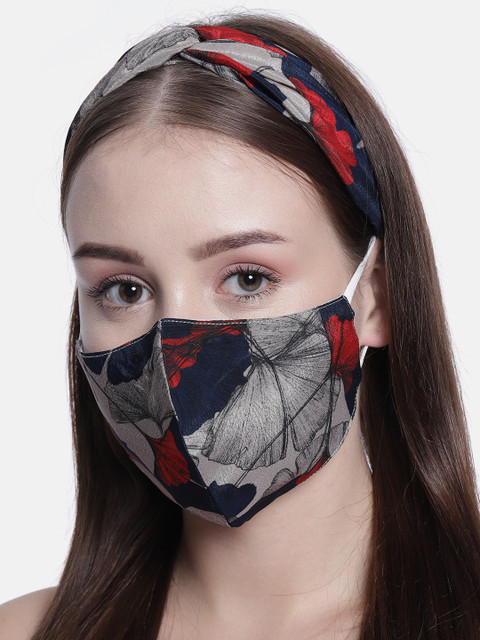 

Elaa Women Blue & Grey Hairband with Mask