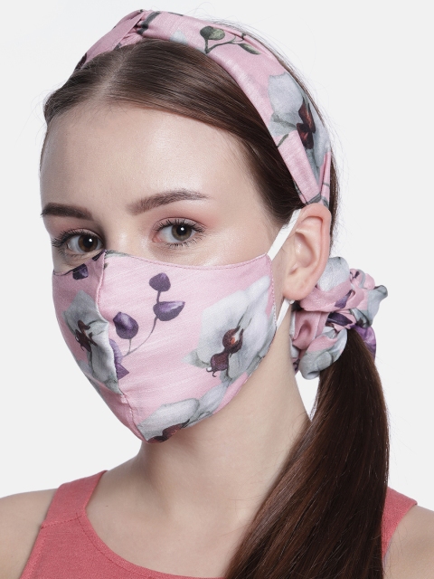 

Elaa Women Pink Hairband with Mask & Ponytail Holder