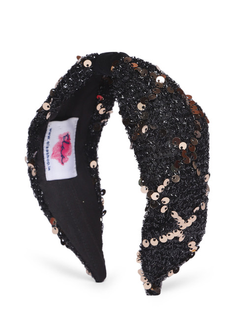 

Elaa Women Black & Gold-Toned Criss Cross Sequins Detail Embellished Hairband