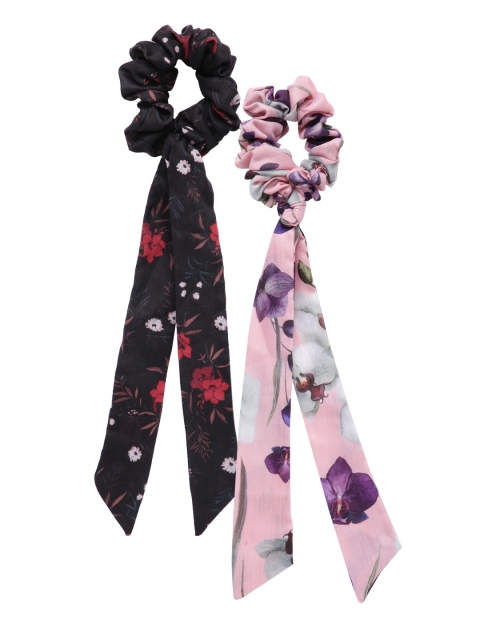 Elaa Women Pink & Black Set of 2 Ponytail Holders