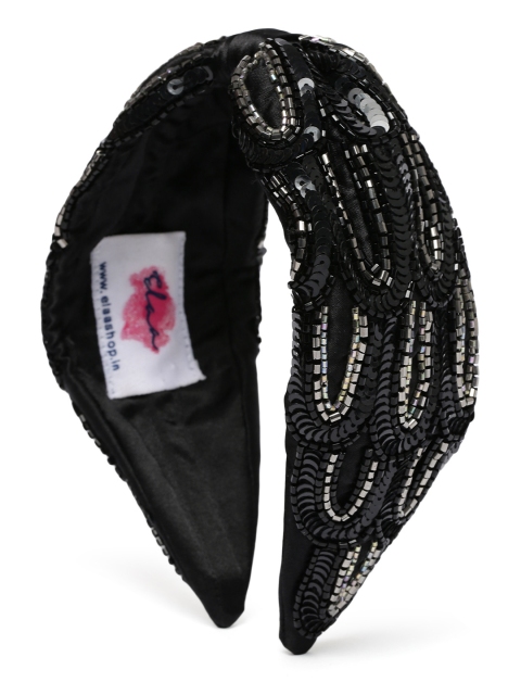 

Elaa Women Black Satin with Intricate Scallop Embroidery Hairband