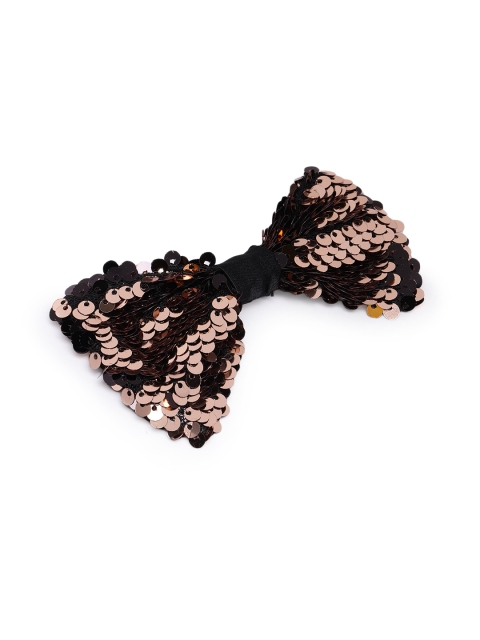 

Elaa Girls Black & Gold-Toned Reversible Sequins Embellished Bow Alligator Hair Clip