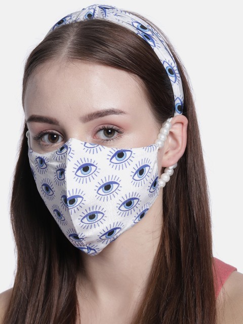 

Elaa Women Blue & White Hairband with Mask