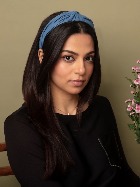 

Elaa Women Blue Solid Knot Detailed Cotton Denim Headband