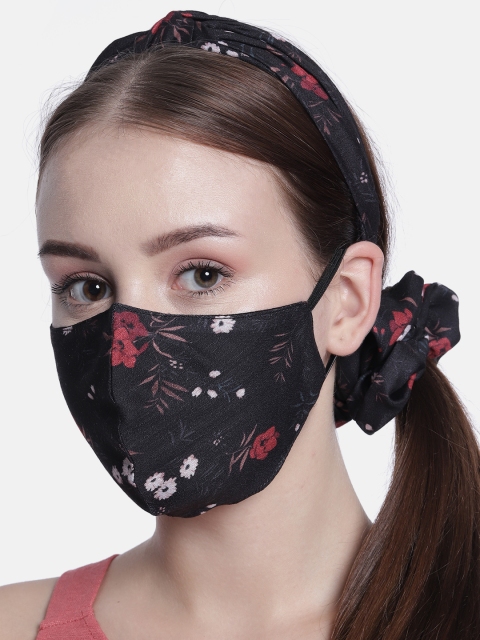 

Elaa Women Black Hairband with Mask & Ponytail Holder