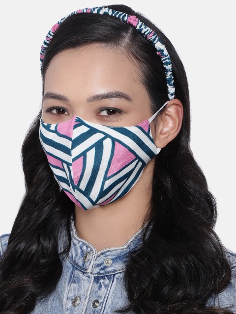 

Elaa Women Pink & Blue Hairband with Mask