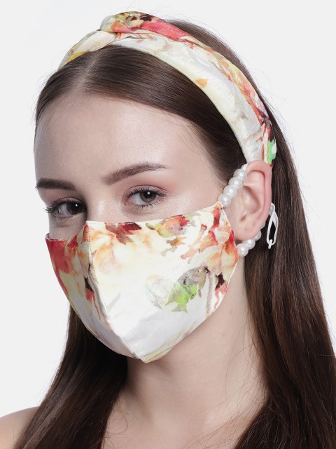 

Elaa Women Cream-Coloured & Multicoloured Hairband with Mask