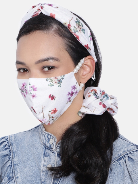 

Elaa Women White Hairband with Mask & Ponytail Holder