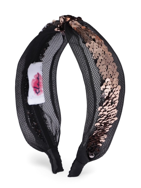 

Elaa Women Black & Gold-Toned Reversible Sequins Embellished Organza Headband