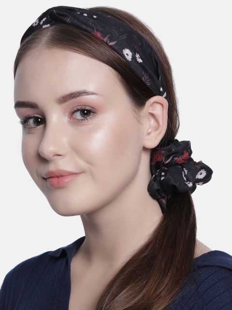 

Elaa Women Black Set of 2 Hairband & Scrunchie