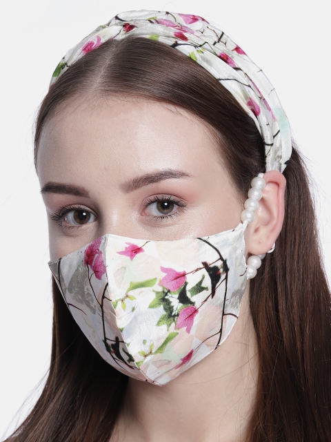 

Elaa Women White & Multicoloured Hairband with Mask