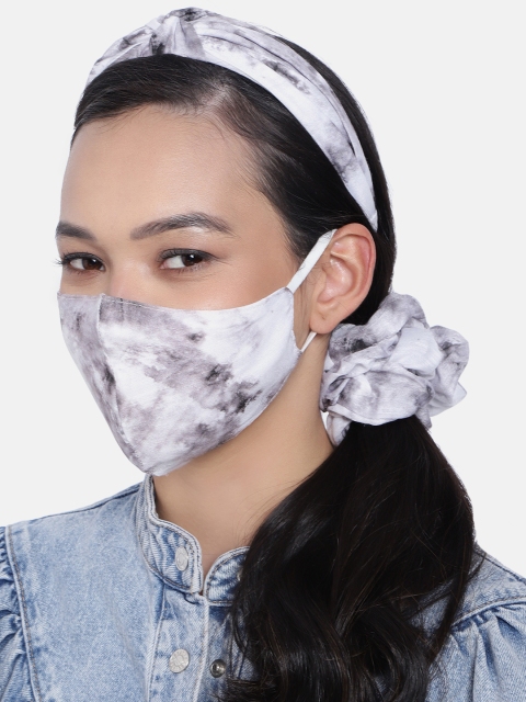 

Elaa Women Black & White Hairband with Mask & Ponytail Holder
