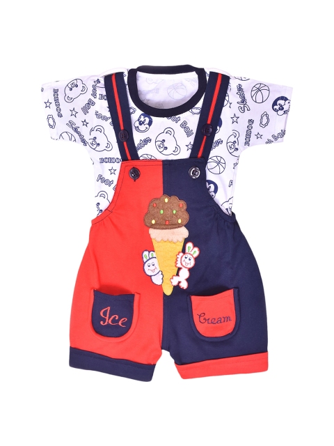 

Kiwi Unisex Kids Blue & Red Printed T-shirt with Dungarees