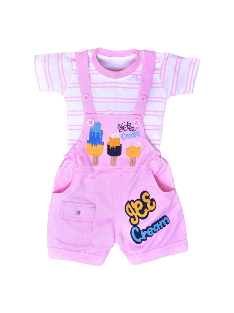

Kiwi Unisex Kids Pink & White Printed T-shirt with Shorts