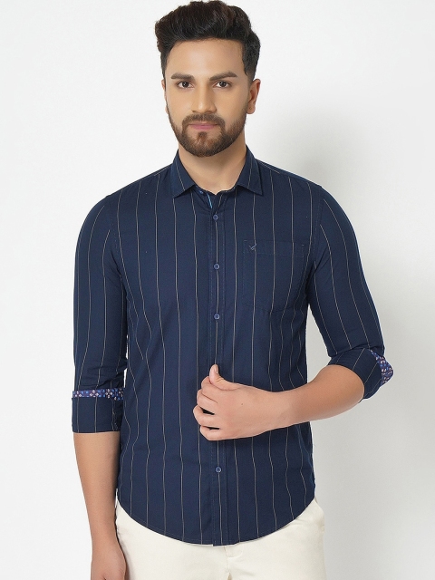 

Blackberrys Men Navy Blue Skinny Fit Opaque Striped Casual Shirt