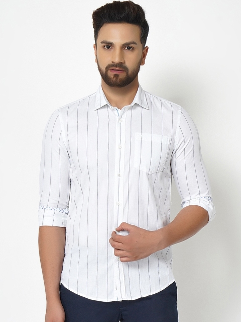 

Blackberrys Men White Slim Fit Striped Casual Shirt