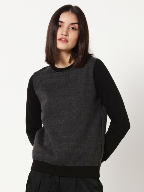 

Bewakoof Women Grey & Black Fleece Sweater