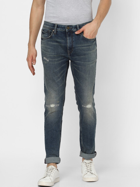 

Jack & Jones Men Blue Skinny Fit Low-Rise Mildly Distressed Heavy Fade Jeans