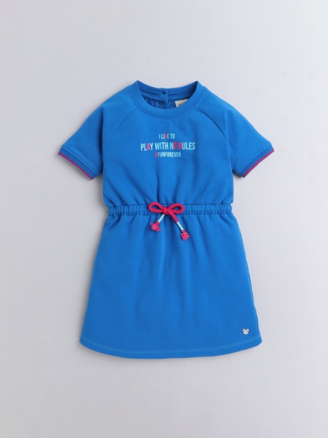 

Ed-a-Mamma Blue & Pink Printed Round Neck Cotton Fit & Flare Dress