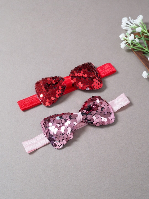 

Golden Peacock Girls Set Of 2 Red & Pink Embellished Bow Hairband