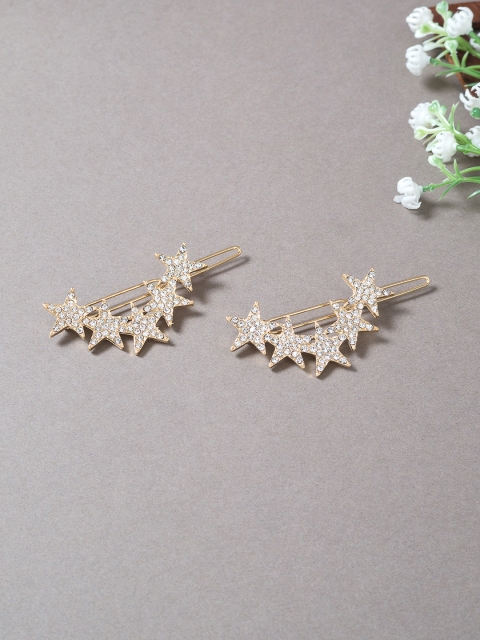

Golden Peacock Women Gold-Toned & White Set of 2 Embellished Hair Clips