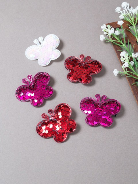 

Golden Peacock Girls Magenta & Red Set of 5 Embellished Alligator Hair Clip