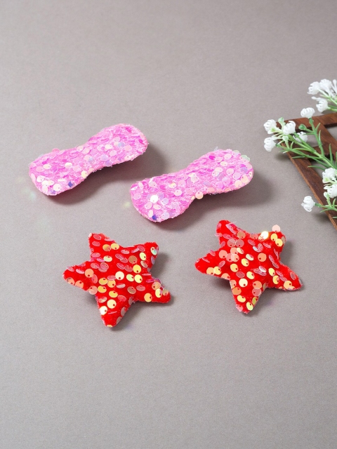 

Golden Peacock Girls Pink & Red Set of 4 Embellished Alligator Hair Clips